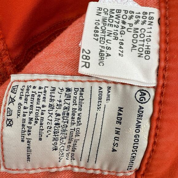 AG Adriano Goldschmied The Stilt Cigarette Leg Jeans Red Orange Women size 28R - Picture 10 of 13